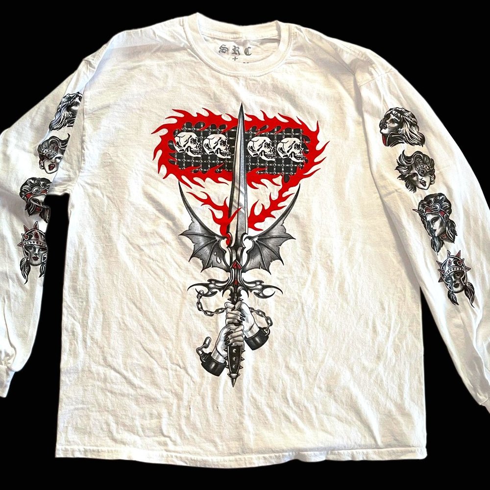 Heaviest Heavy Metal Shirt! Girls! Skulls! 2 Sided Graphics Long Sleeve Size XL